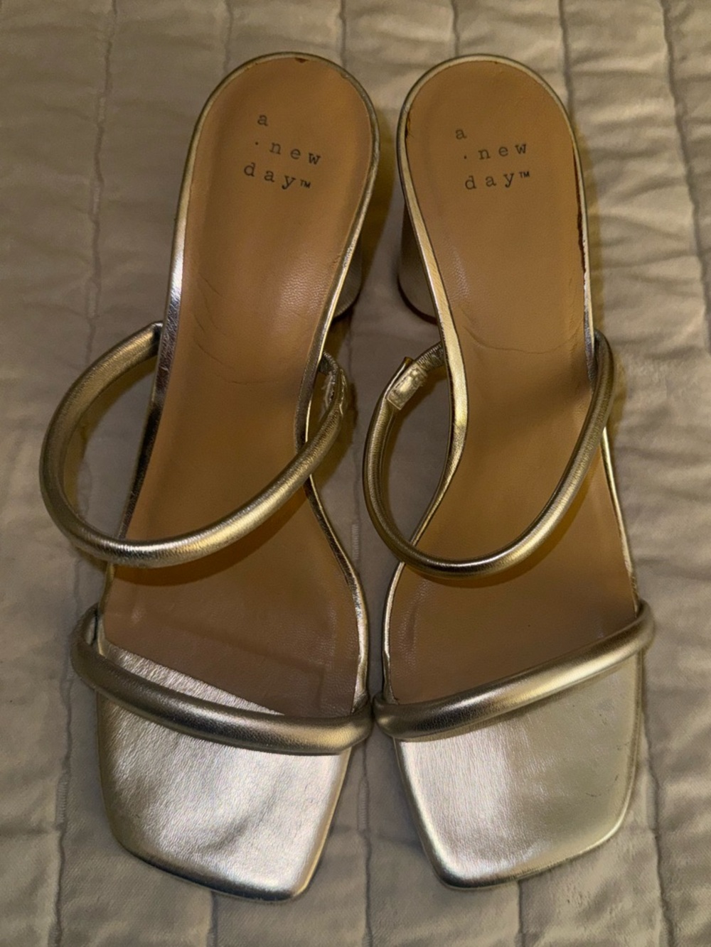 a new day Metallic Silver Double-Strap Square-Toe Heels